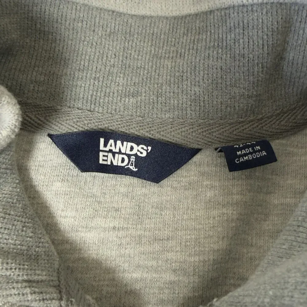 Lands' End Men's Quarter Zip Long Sleeve Pullover Size Large Heather Grey